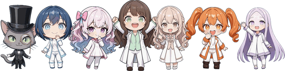 チーム葵のメンバー7人が並んでいるイラスト